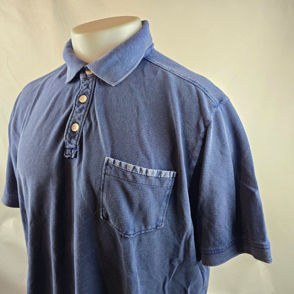 Tommy Bahama Polo Shirt Mens Large Blue Cotton Pocket Casual Solid Preppy Fading - Picture 5 of 9